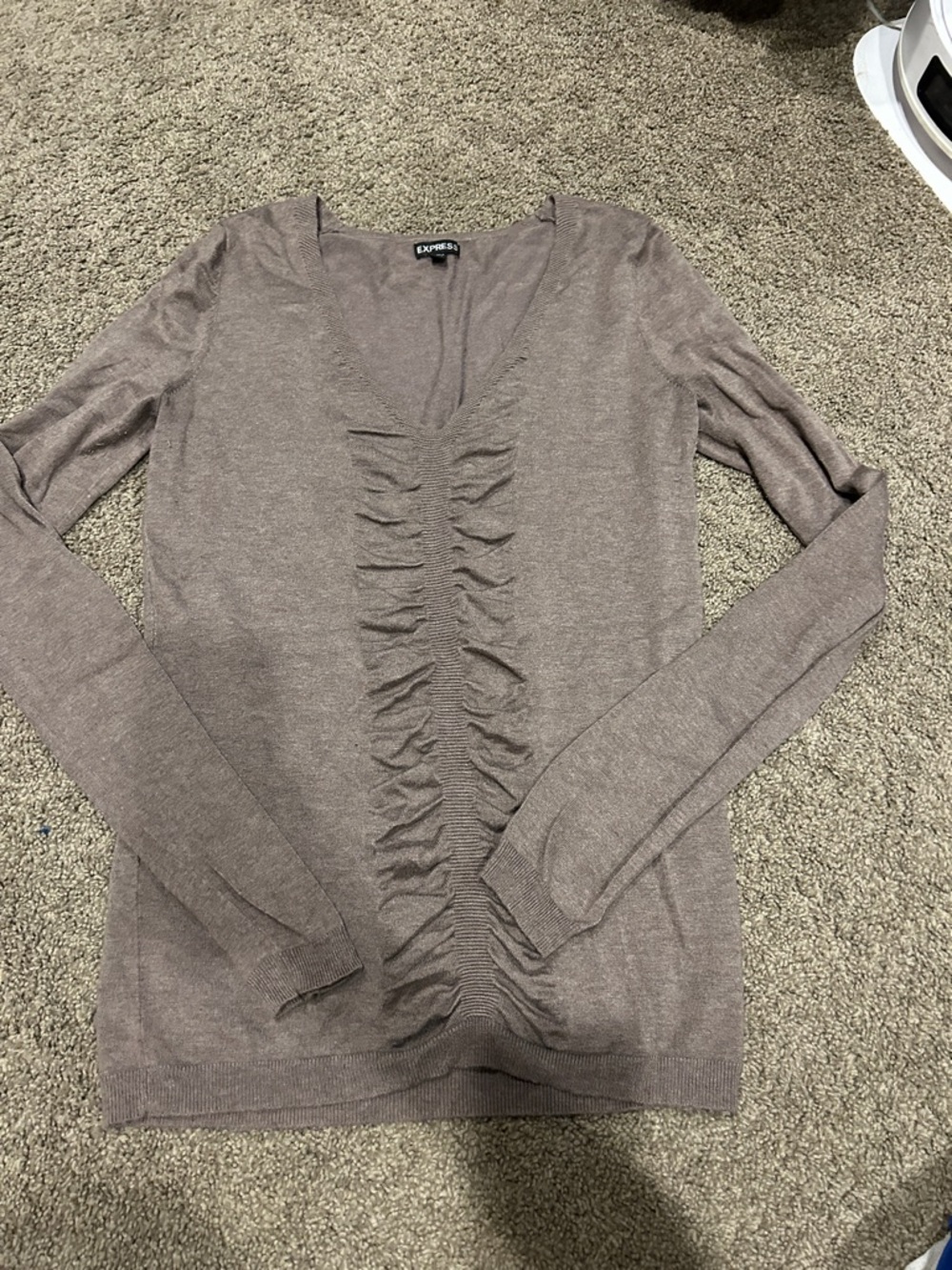 Express Taupe V-Neck Long Sleeve Sweater